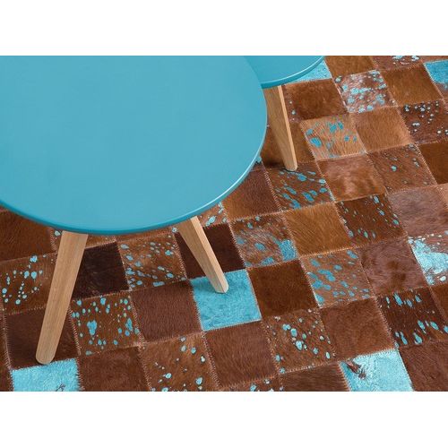 Tapis Marron Et Bleu En Peau De Vache 160 X 230 Cm Aliaga