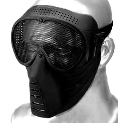 Masque De Protection Visage Avec Lunettes À Grille Métal - Grillage Pour Airsoft - Noir