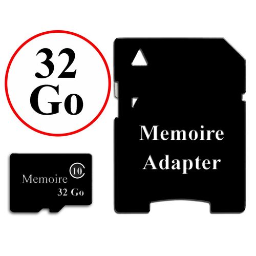 Carte Mémoire au format Micro-SD 32 Go classe 10 + Adaptateur