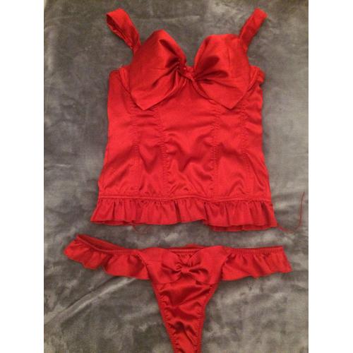 Corset Sexy &#34 Noeuds &#34 Avec String 90b &amp 42 Rouge