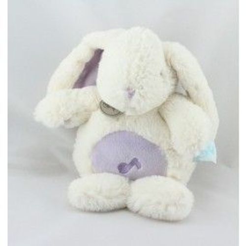 Doudou Musical Peluche Musicale Lapin Baby Nat' Babynat Blanc Mauve Note Musique