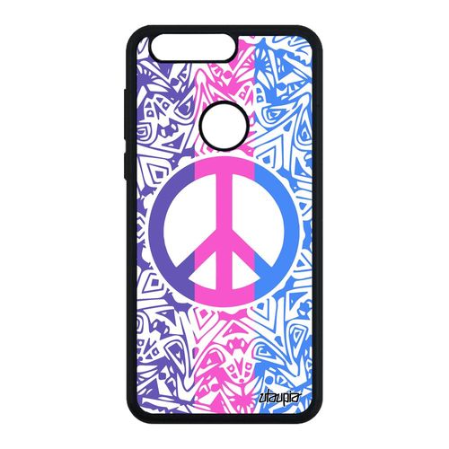 Coque Silicone Honor 8 Peace And Love Antichoc Symbole Hippie Portable Rose & De