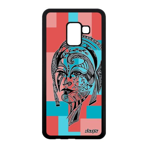 Coque A8 2018 Silicone Femme Ethnique Cube Case Rose Portrait Samsung Galaxy A8 2018