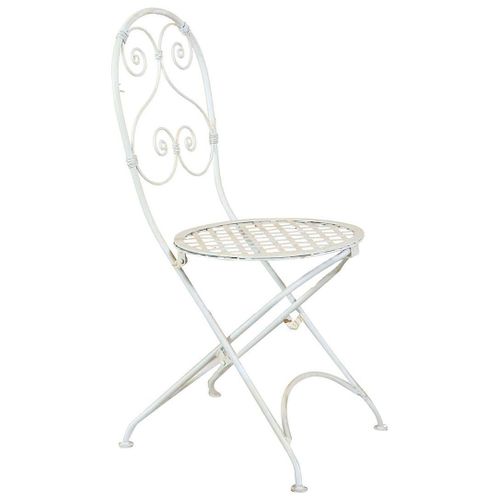 Chaise Pliante Complet De Salle À Manger De Jardin D'extérieur En Fer Forgé Finition Blanche 40x45x94 Cm