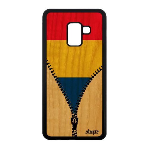 Coque Silicone Samsung A8 2018 En Bois Drapeau Roumanie Roumain Foot Noir Samsung Galaxy A8 2018