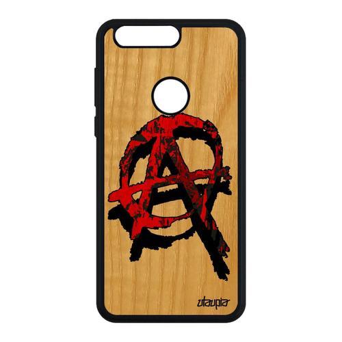 Coque Bois Anarchie Honor 8 Silicone Antichoc Punk Anarchy Souple Rouge Tattoo A