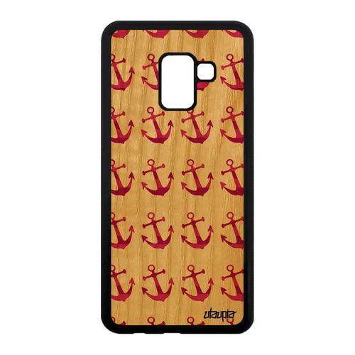 Coque En Bois Pour Samsung A8 2018 Silicone Ancre Rose Capitaine Marine A Samsung Galaxy A8 2018