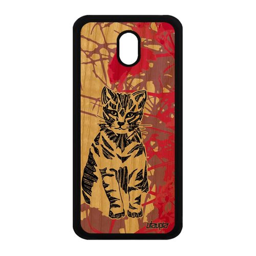 Coque Silicone J3 2017 En Bois Chat Tigré Fille Petit Motif Rose Samsung Galaxy J3 2017