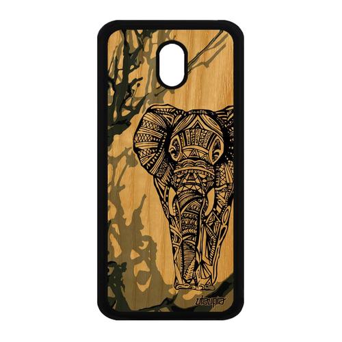 Coque Telephone Samsung Galaxy J3 2017 Bois Silicone Elephant Portable Dessin De