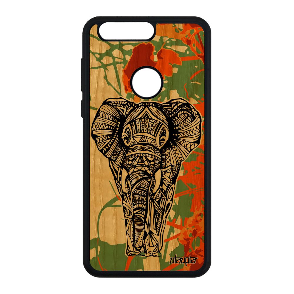 Coque Silicone Pour Honor 8 En Bois Elephant Cover Orange De Protection Ethnique