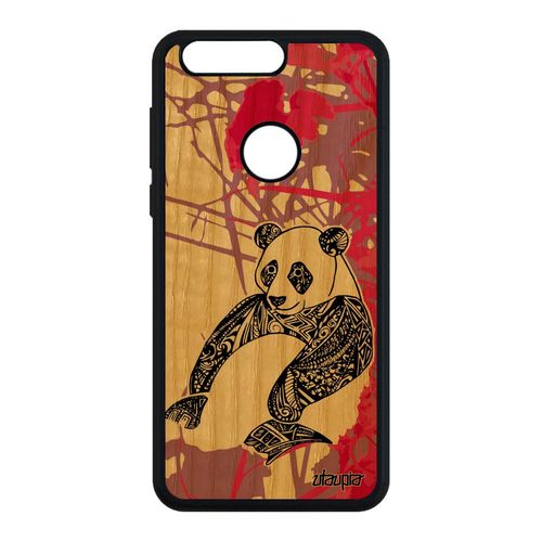 Coque En Bois Honor 8 Silicone Panda 4g Dessin De Protection Nature Tribal Rose