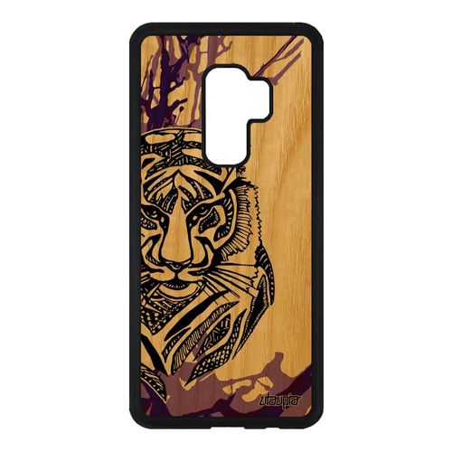 Coque Samsung S9 Plus Bois Silicone Tigre Fauve Feroce Violet Animal Etui Samsung Galaxy S9 Plus