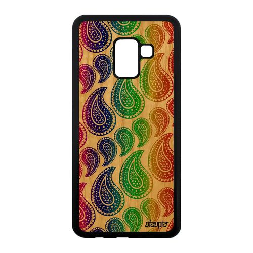 Coque Silicone Samsung A8 2018 Bois Motif Cachemire Vert Indien Housse De Samsung Galaxy A8 2018