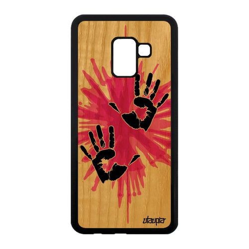 Coque Samsung Galaxy A8 2018 Bois Silicone Main Rigide Rose Swag Made In France