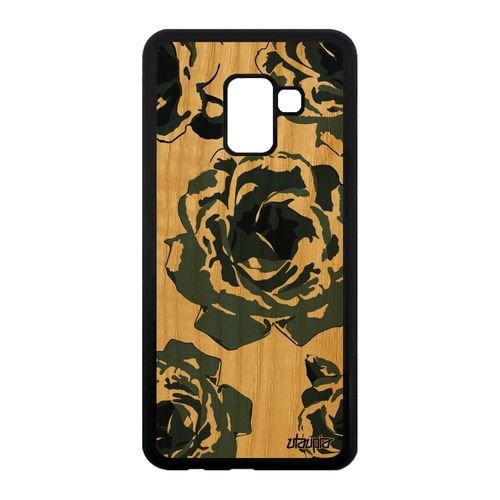 Coque Samsung Galaxy A8 2018 Bois Silicone Rose Fleur Case Design Floral Etui De