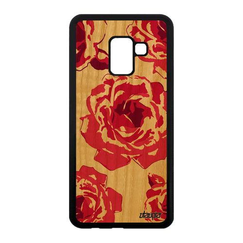 Coque Rose Fleur Samsung Galaxy A8 2018 En Bois Silicone De Protection Eternelle