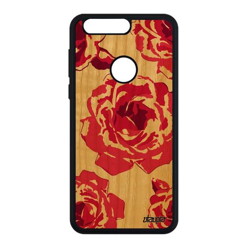 Coque Honor 8 En Bois Silicone Rose Fleur Romantique Smartphone Floral Tatouage