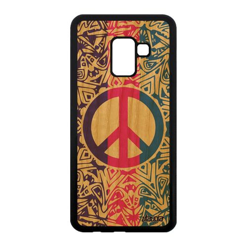 Coque En Bois Peace And Love A8 2018 Silicone & Rose Pastel Swag Samsung Galaxy A8 2018