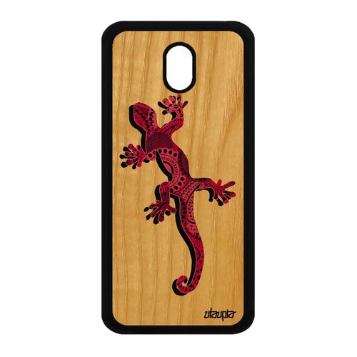 Coque Pour Samsung Galaxy J3 2017 En Bois Silicone Salamandre Rose Animaux 4g De