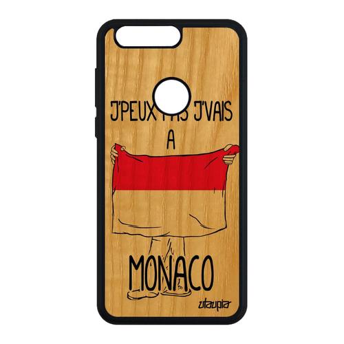 Coque Honor 8 Bois Silicone J'peux Pas J'vais A Monaco Solide Drapeau Monegasque