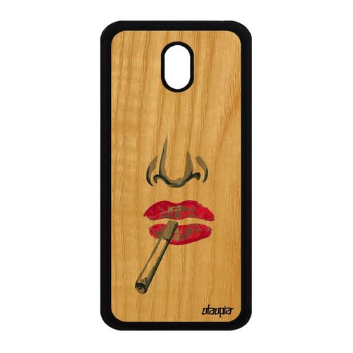 Coque Samsung Galaxy J3 2017 En Bois Silicone Portrait Design Artiste Levre Rose