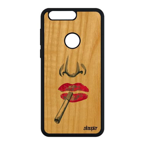 Coque Silicone Antichoc Pour Honor 8 En Bois Portrait Original Rose 4g Femme De