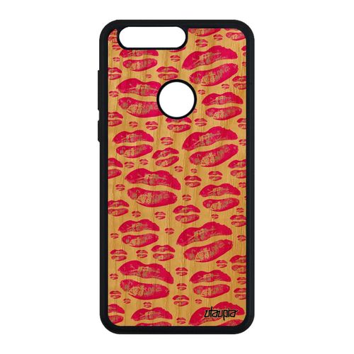 Coque Bois Honor 8 Silicone Levres Design Portable Cadeau Saint Valentin Rose De