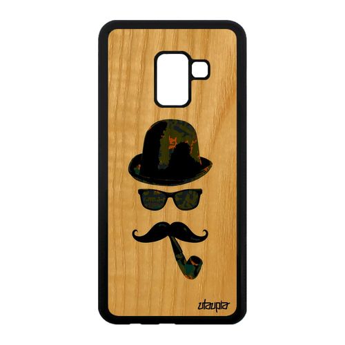 Coque Bois Pour Samsung Galaxy A8 2018 Silicone Homme Moustache Antichoc Vert De