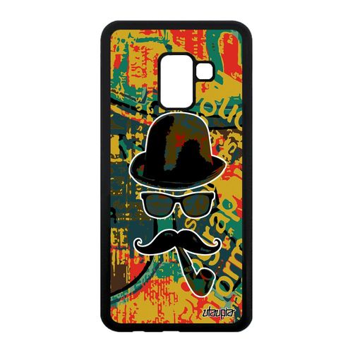Coque Homme Moustache Samsung A8 2018 Silicone Charlie Etui Peinture Vert Samsung Galaxy A8 2018