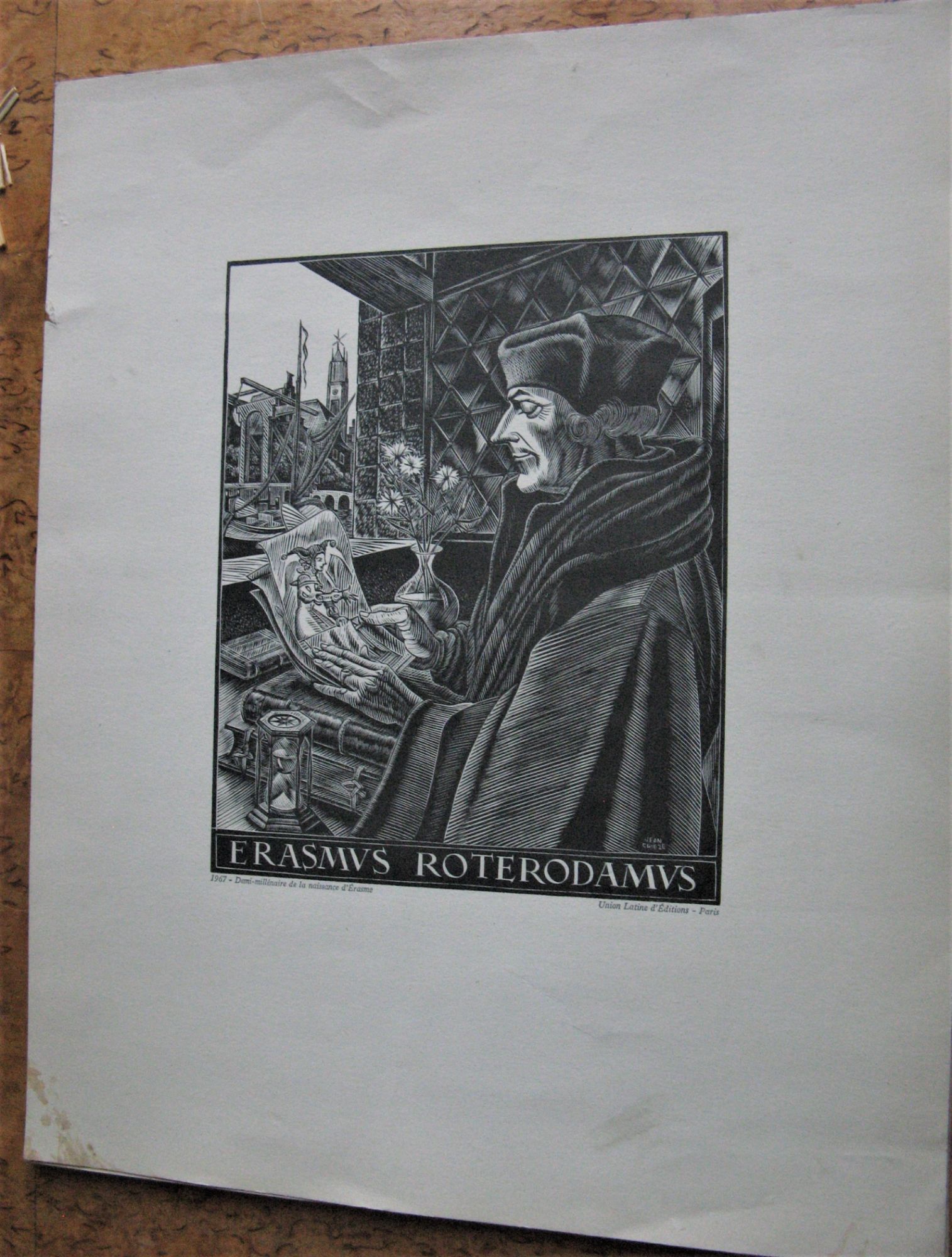 Gravure Ancienne 1967 Erasmus Rotterdamus Union Latine D'édition