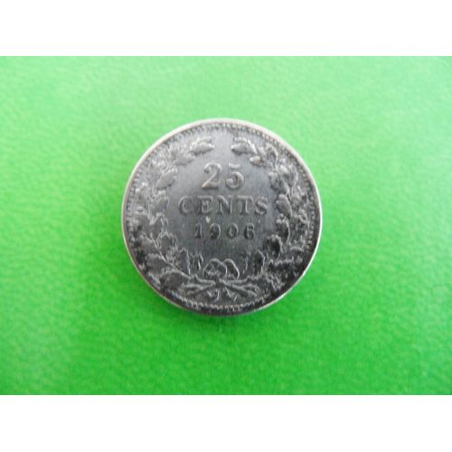 Piece Monnaie Pays-Bas Hollande Wilhelmina I Argent 25 Cents 1906 Koningin...