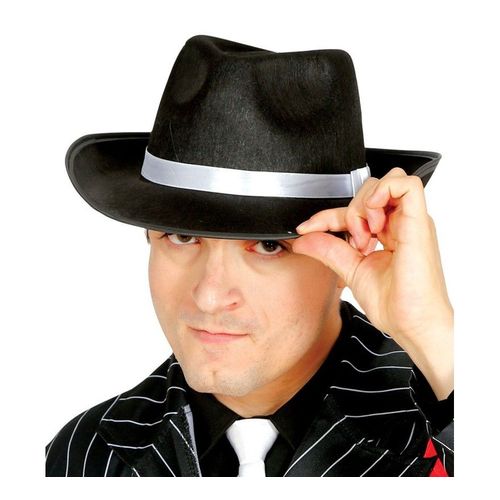 Chapeau De Gangster Noir Avec Ruban Blanc (Taille Unique)
