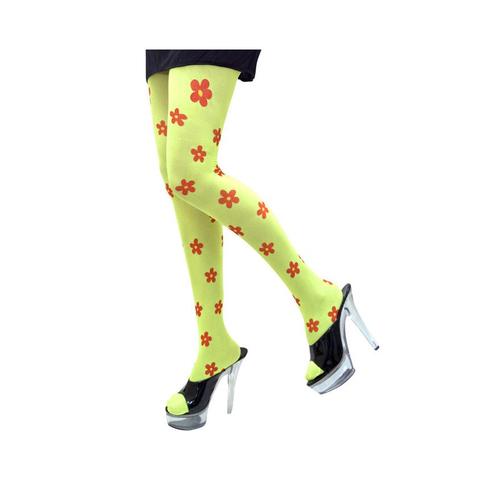 Collants Hippie Jaune Fluorescents Avec Des Fleurs