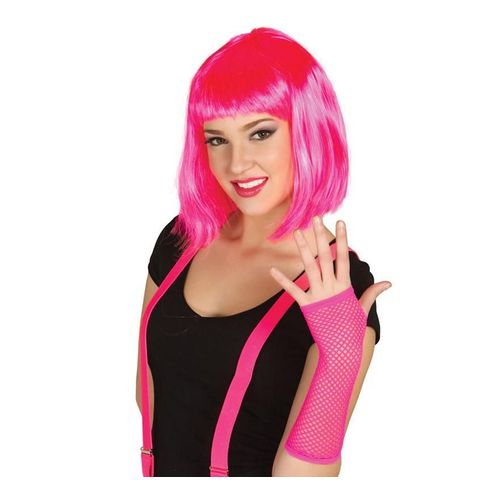 Gant Mitaine En Résille Fuchsia Fluorescent De Punk (Taille Unique)