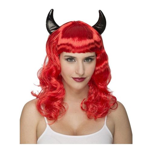 Perruque Rouge Bouclée Avec Des Cornes (Taille Unique)