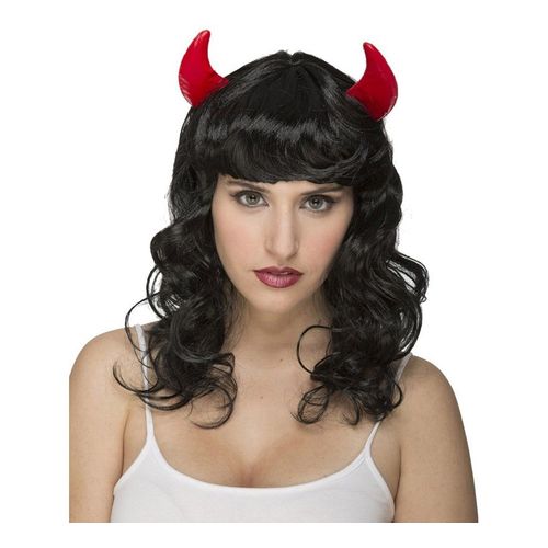 Perruque Noire Bouclée Avec Des Cornes (Taille Unique)