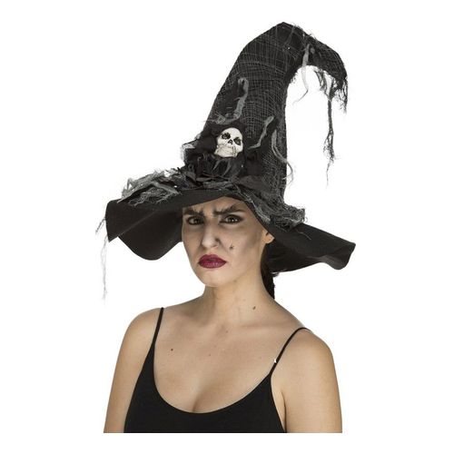 Chapeau De Sorcière Effet Usé Avec Tête De Mort (Taille Unique)