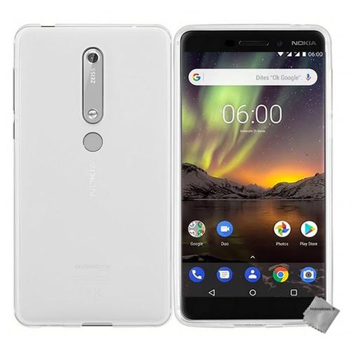 Housse Etui Coque Pochette Silicone Gel Fine Pour Nokia 6.1 (2018) + Verre Trempe - Blanc Transparent