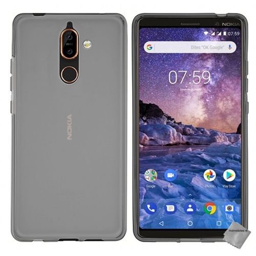 Housse Etui Coque Pochette Silicone Gel Fine Pour Nokia 7 Plus + Verre Trempe - Gris