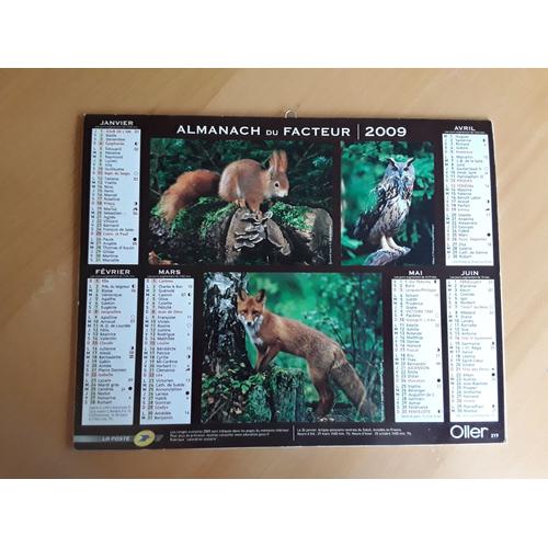 Calendrier Almanach Des Ptt Année 2009 : Animaux De La Forêt - Département Loiret (45)