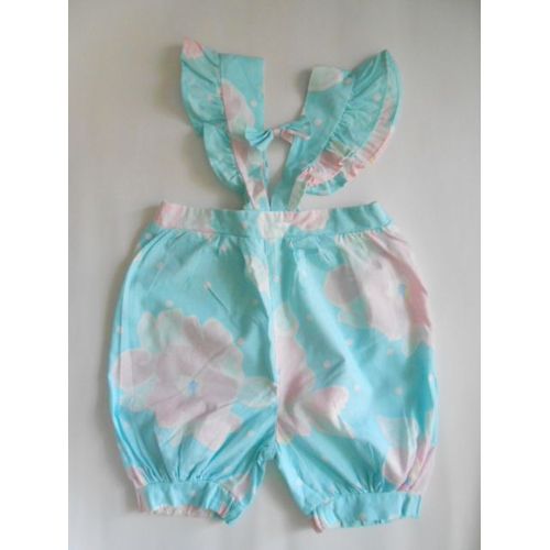 Pantalon Salopette Bébé Fille 6 Mois. Vert Pâle Avec Fleurs Rose - Coton