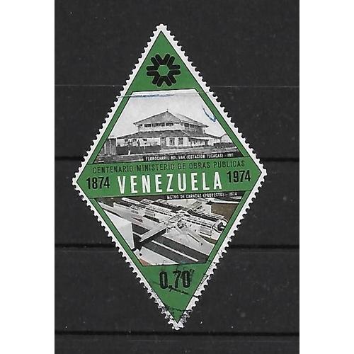 Venezuela 1974 : Centenaire Du Ministère Des Travaux Publics : Gare De Tucacas En 1911 Et Projet Du Métro De Caracas - Timbre Oblitéré