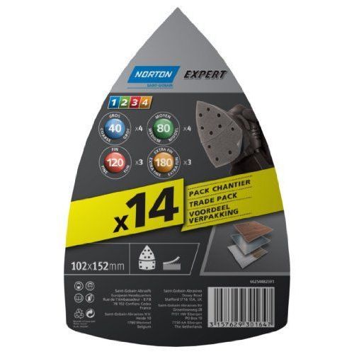 Norton Lot de 14 Patins expert 102 x 152 Grains Assortis