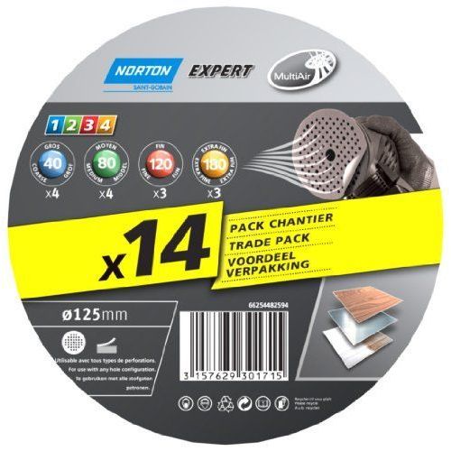 Norton Lot de 14 Disques expert 125 x 18 mm multi-air Grains assortis