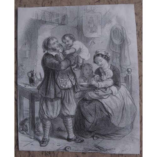 Gravure 19° Famille Paysanne Scène De Genre