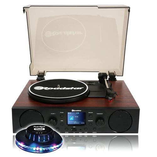 Tourne-disque Platine vinyle 33/45/78 tr/min Roadstar TTR-8850ED+BT Vintage bois Radio FM/Dab+/RDS, Bluetooth USB , Lumière LED