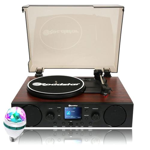 Platine vinyle Tourne-disque 33/45/78 tr/min Roadstar TTR-8850ED+BT Vintage bois Radio FM/Dab+/RDS, Bluetooth USB , Ampoule LED