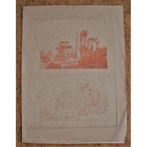 Gravure Ancienne 19° Paysage De Ruines Deux États