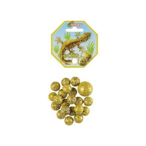 Filet 20 Billes 16 Mm + 1 Calot 25 Mm, Theme Gecko Lezard - Jaune/Vert, Pois - Jeu Recreation - Set Jouet Enfant Et Carte Animaux