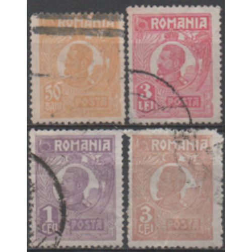 Roumanie: Lot De 4 Timbres Des Années 1920/1925 Représentant Le Roi Ferdinand 1er.